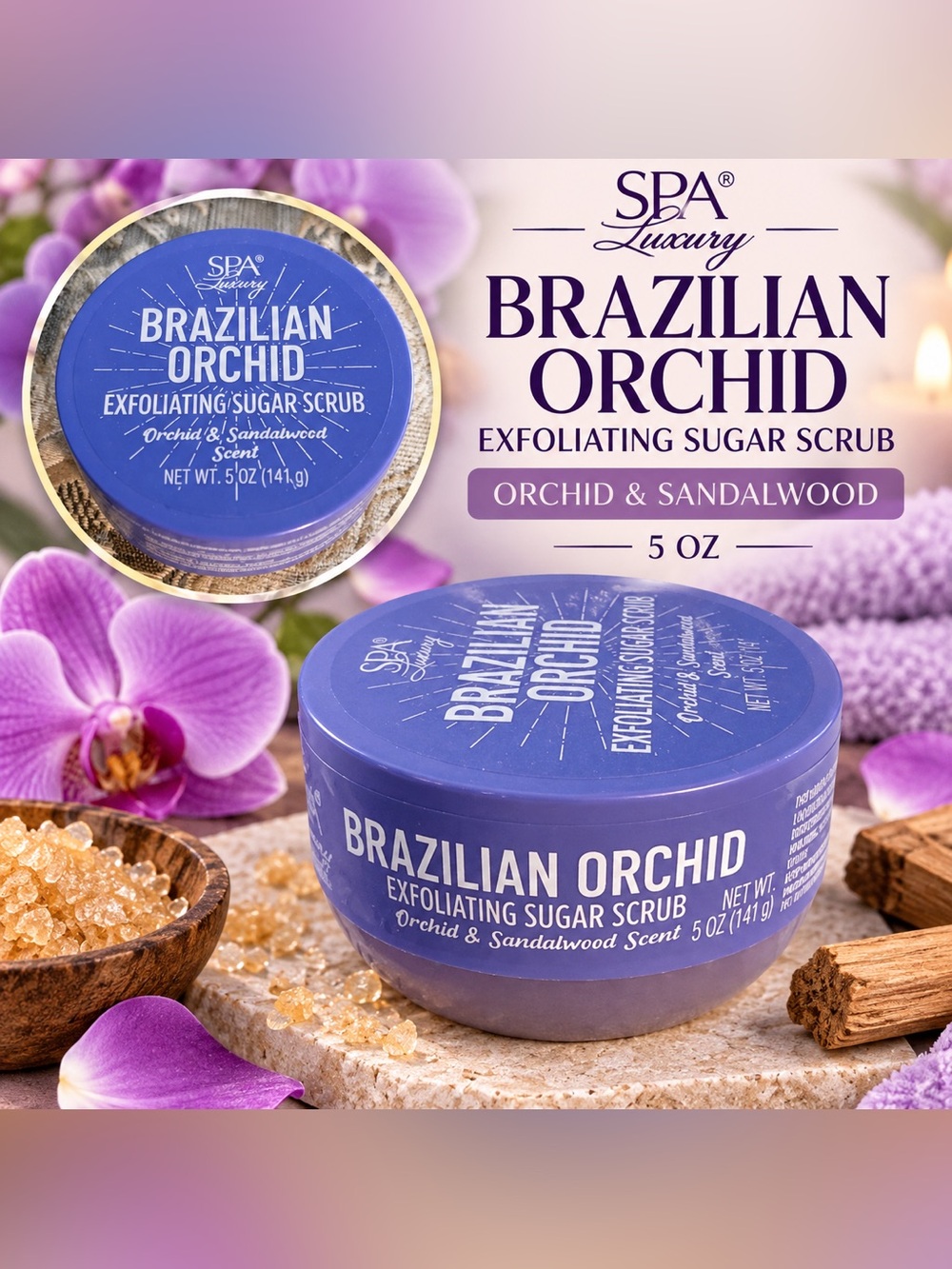 Spa Luxury Brazilian Orchid Exfoliating Sugar Scrub – 5 oz